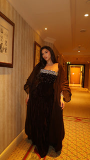 LORA BROWN VELVET ABAYA