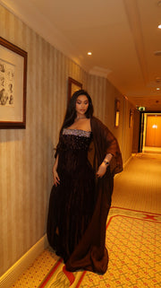 LORA BROWN VELVET ABAYA