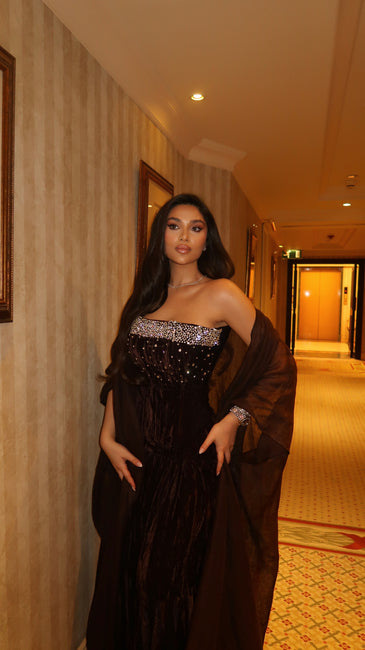 LORA BROWN VELVET ABAYA