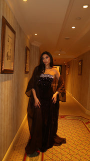 LORA BROWN VELVET ABAYA